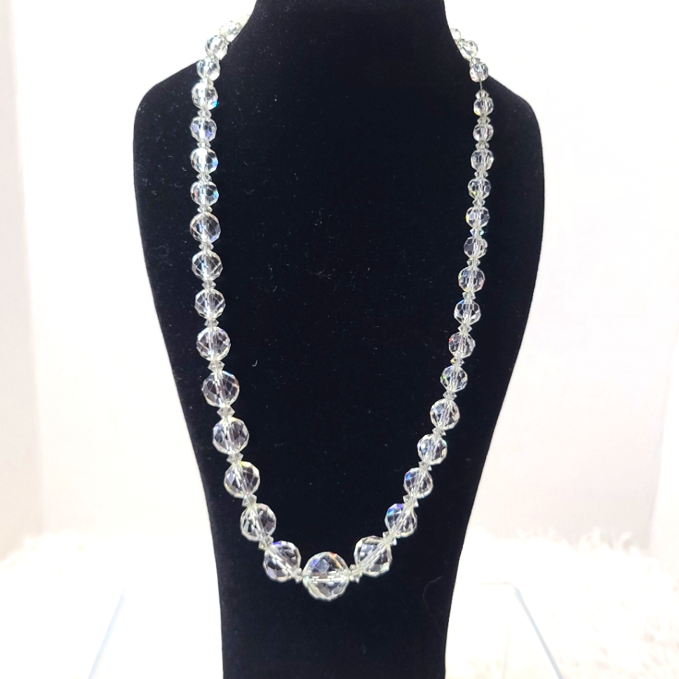Crystal Clear Faceted Bead Vintage Sterling Silver Necklace